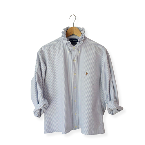 Blue Striped Ralph Lauren Polo Ruffle Heirloom Shirt size M / L