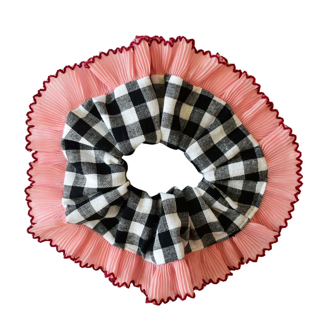 Gingham Scrunchie | Oversized French Lace Frill Scrunchies