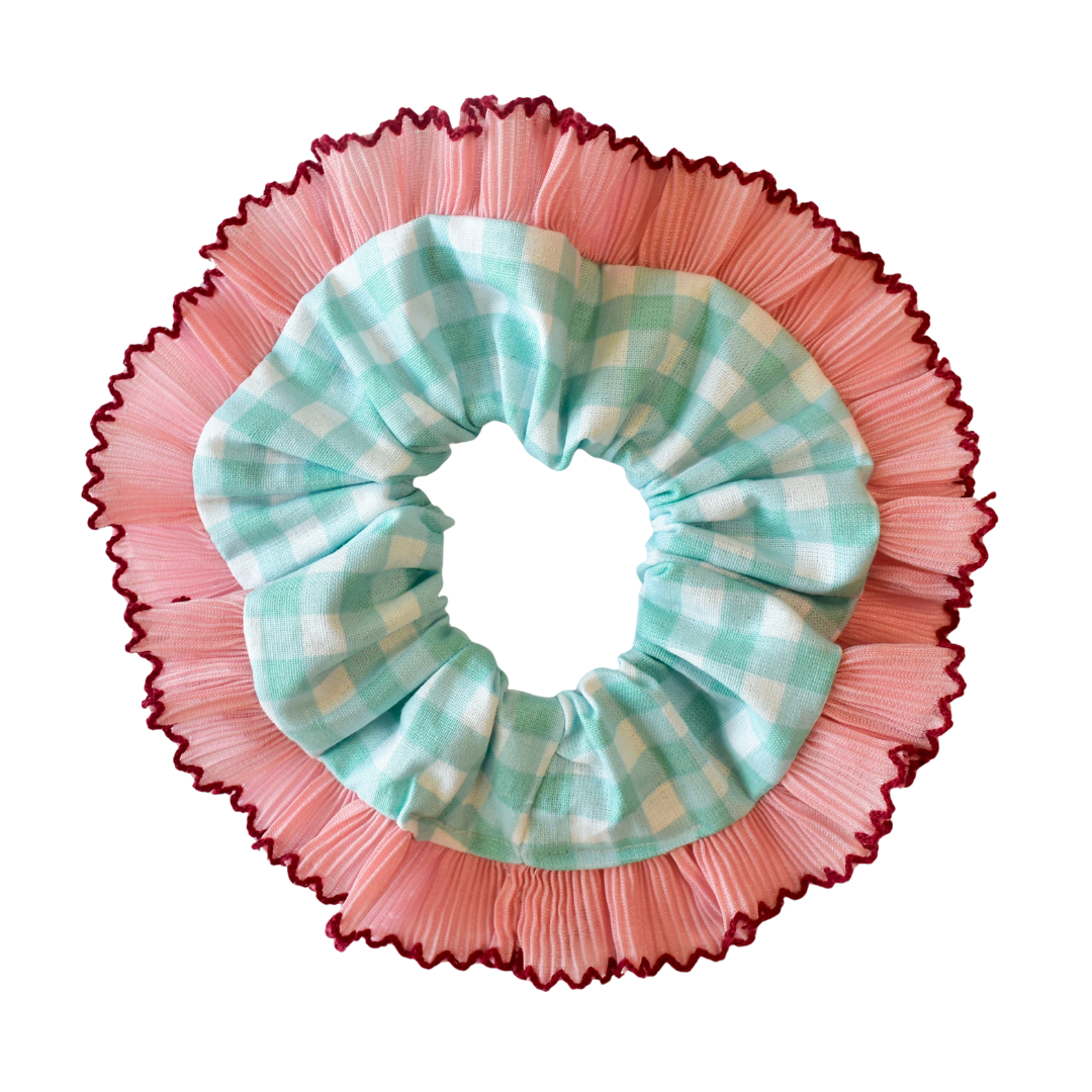 Gingham Scrunchie | Oversized French Lace Frill Scrunchies