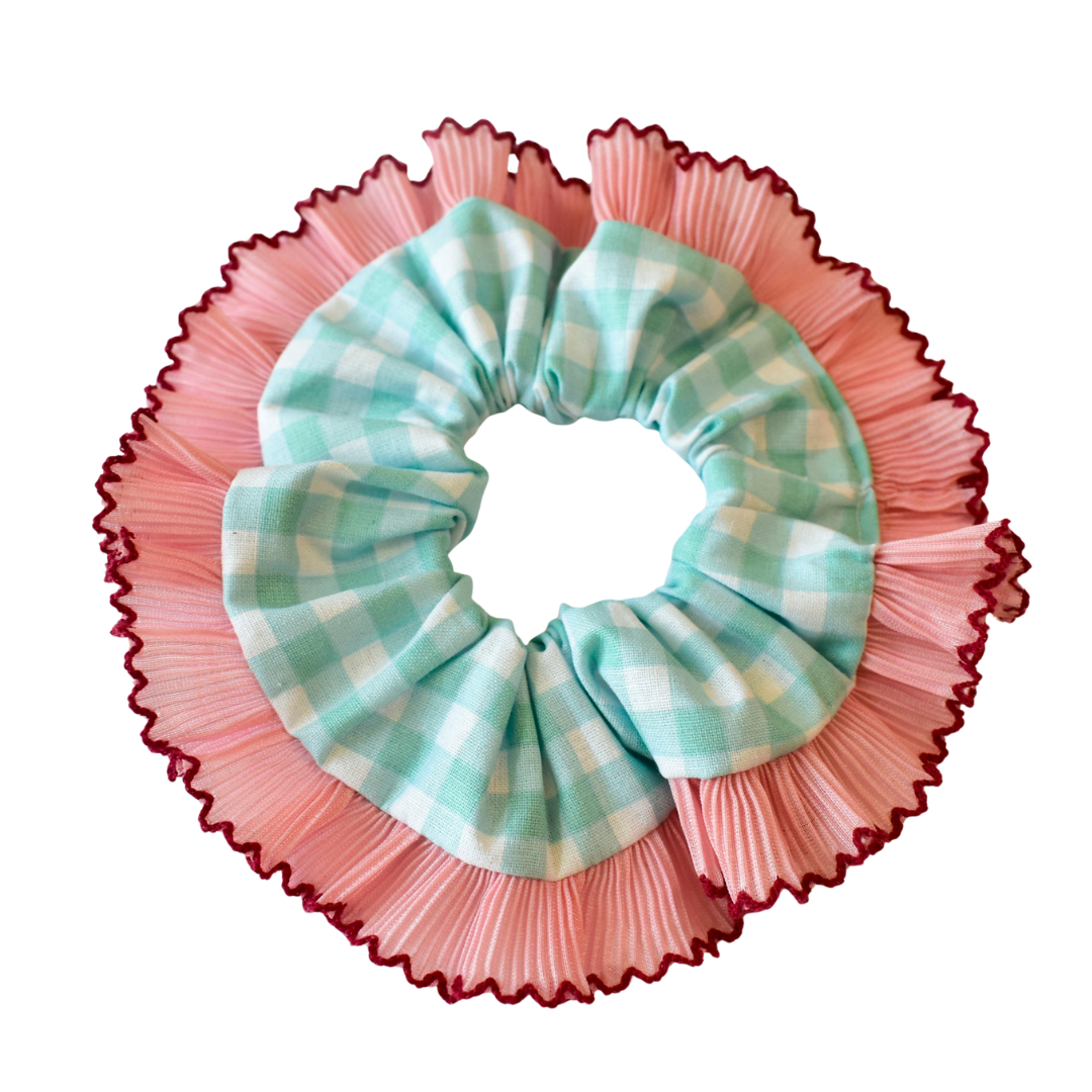 Gingham Scrunchie | Oversized French Lace Frill Scrunchies