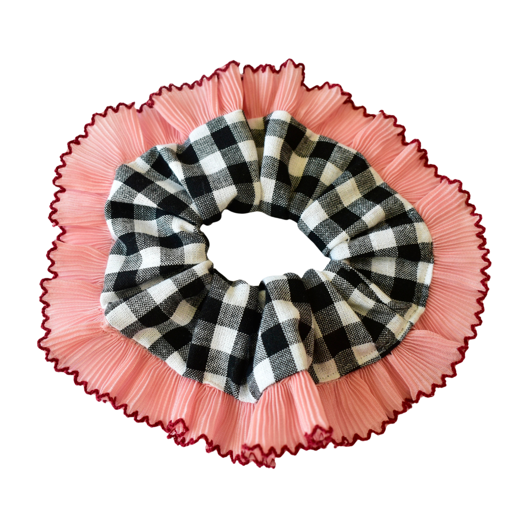 Gingham Scrunchie | Oversized French Lace Frill Scrunchies
