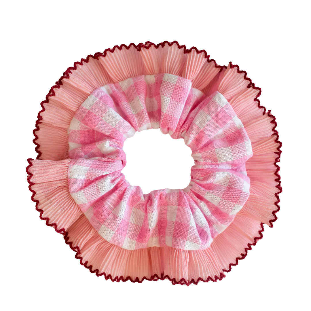 Gingham Scrunchie | Oversized French Lace Frill Scrunchies