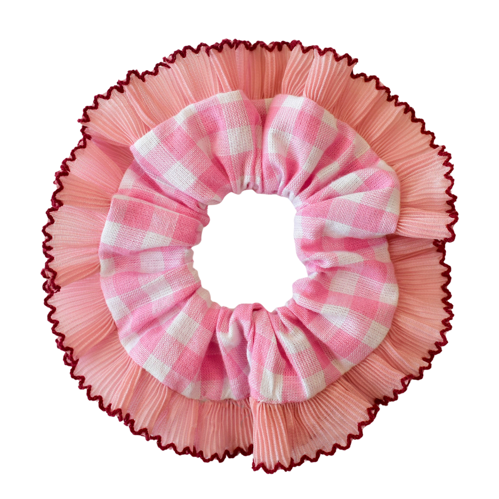 Gingham Scrunchie | Oversized French Lace Frill Scrunchies