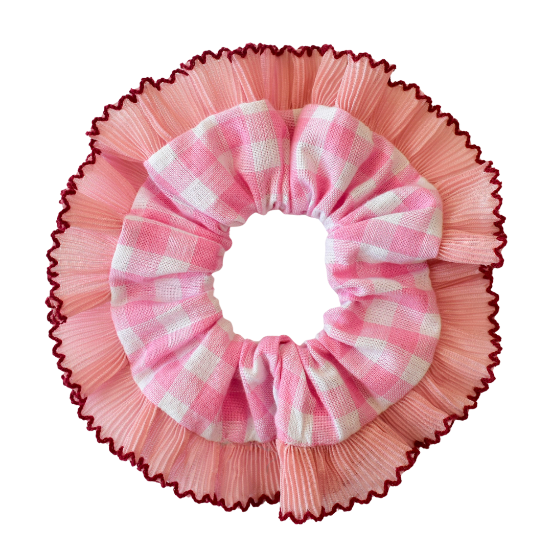 Gingham Scrunchie | Oversized French Lace Frill Scrunchies